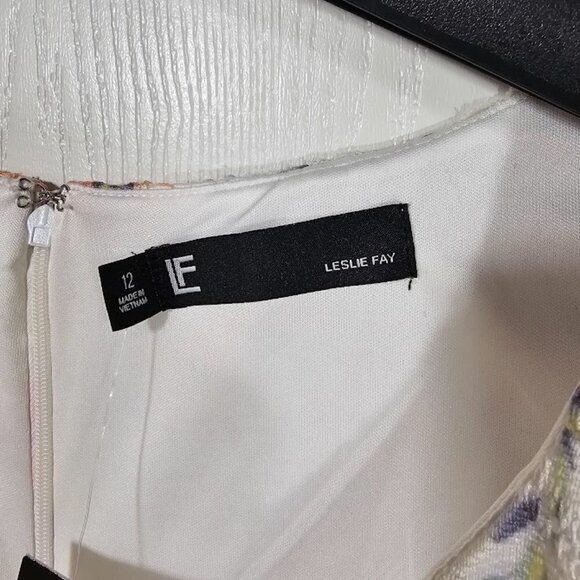 NWT LESLIE FAY Fit & Flare Dress Lace Overlay IVORY FLORAL size 12 Feminine Cute - Picture 4 of 7